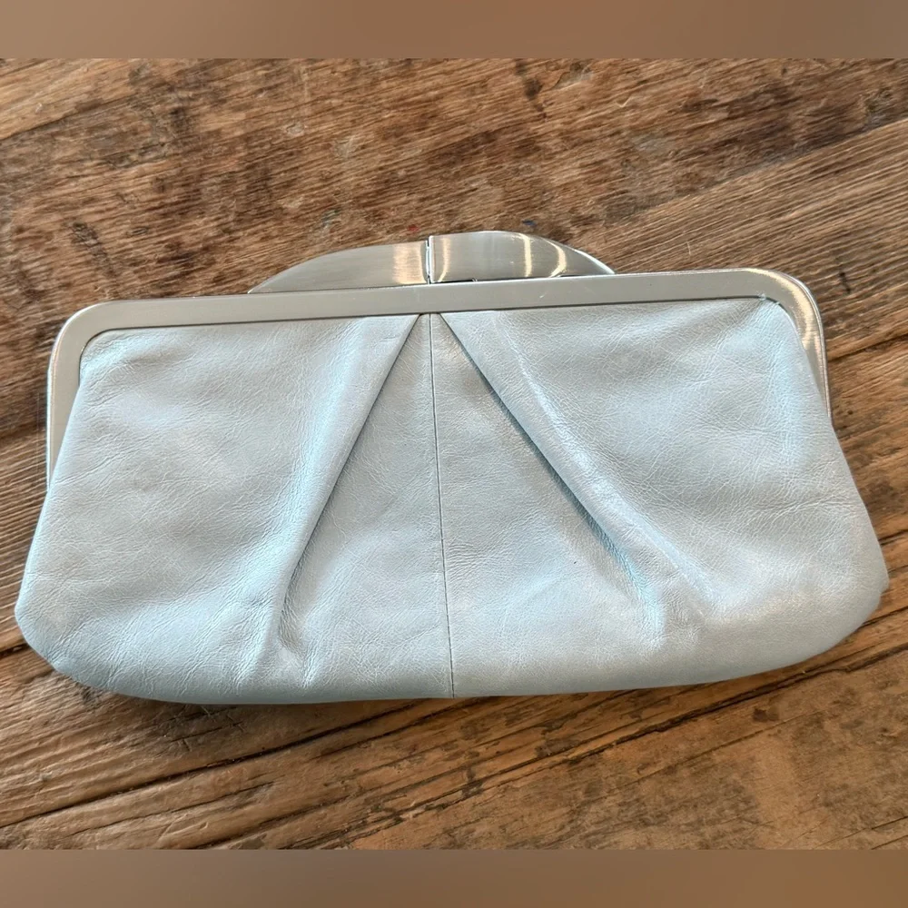 HOBO Hayward Clutch Purse in Pearlized Whisper Blue